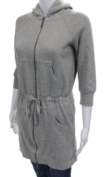 Norma Kamali Women Sweater Dress Hoodie Gray High Neck Zip 3/4 Sleeve Size XS