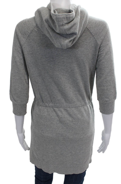 Norma Kamali Women Sweater Dress Hoodie Gray High Neck Zip 3/4 Sleeve Size XS