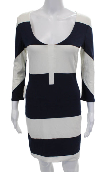 Jay Godfrey Womens Bodycon Dress Blue Scoop Neck 3/4 Sleeve Size 6
