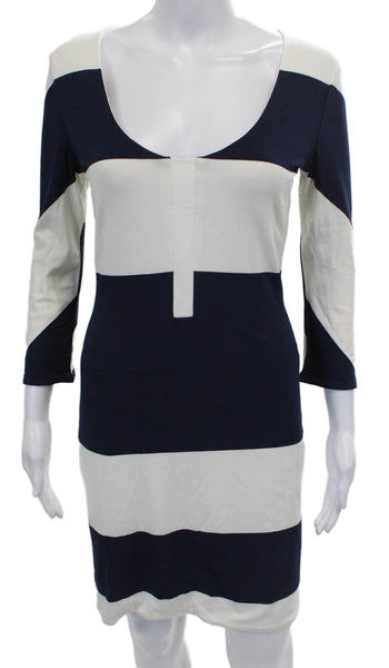 Jay Godfrey Womens Bodycon Dress Blue Scoop Neck 3/4 Sleeve Size 6