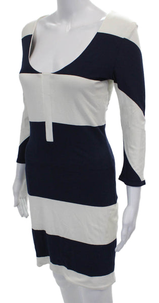 Jay Godfrey Womens Bodycon Dress Blue Scoop Neck 3/4 Sleeve Size 6