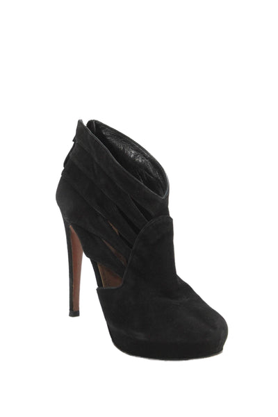 Alaia Womens Back Zip Stiletto Platform Cut Out Pumps Black Suede Size 38