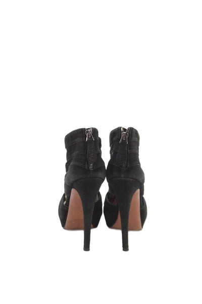 Alaia Womens Back Zip Stiletto Platform Cut Out Pumps Black Suede Size 38