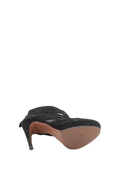 Alaia Womens Back Zip Stiletto Platform Cut Out Pumps Black Suede Size 38
