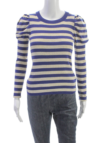 J Crew Womens Blue Striped Crew Neck Pullover Sweater Long Sleeve Size XS