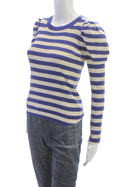 J Crew Womens Blue Striped Crew Neck Pullover Sweater Long Sleeve Size XS