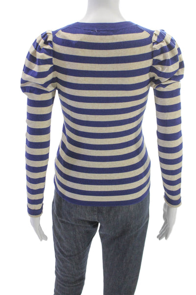 J Crew Womens Blue Striped Crew Neck Pullover Sweater Long Sleeve Size XS