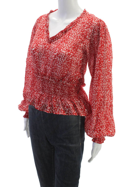 Designer Womens V-Neck Floral Viscose Long Sleeve Blouse Size XS