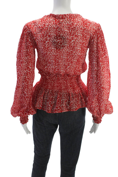 Designer Womens V-Neck Floral Viscose Long Sleeve Blouse Size XS