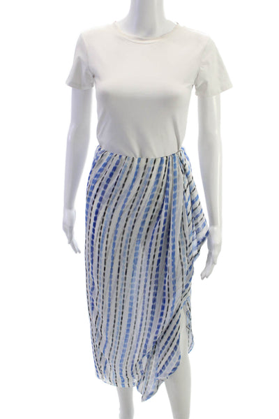 Misa Womens Wrap Midi Striped Silk Blend Tie Skirt Blue Size XS