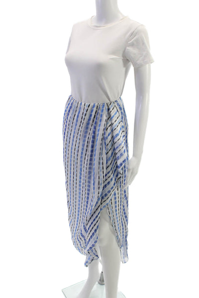 Misa Womens Wrap Midi Striped Silk Blend Tie Skirt Blue Size XS