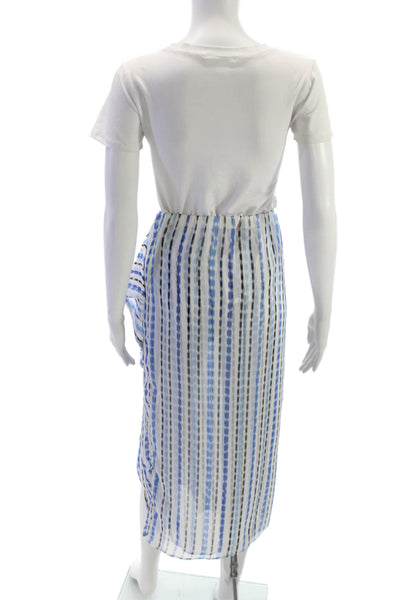 Misa Womens Wrap Midi Striped Silk Blend Tie Skirt Blue Size XS