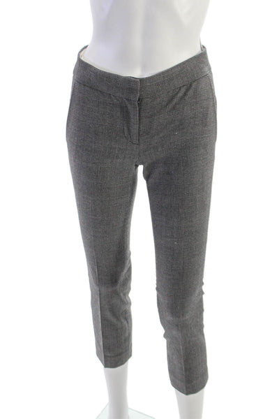 J Crew Womens Cropped Plaid Wool Blend Pants Gray Button Size 00P