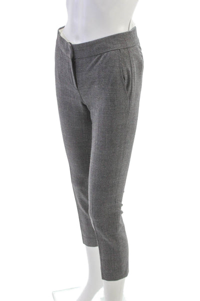 J Crew Womens Cropped Plaid Wool Blend Pants Gray Button Size 00P