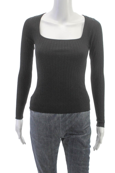 Jenni Kayne Women Pullover Sweater Black Square Neck Long Sleeve Size XS