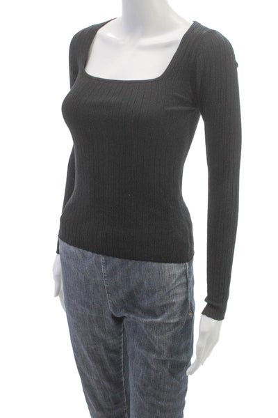 Jenni Kayne Women Pullover Sweater Black Square Neck Long Sleeve Size XS