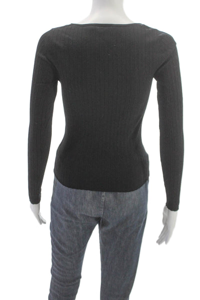 Jenni Kayne Women Pullover Sweater Black Square Neck Long Sleeve Size XS