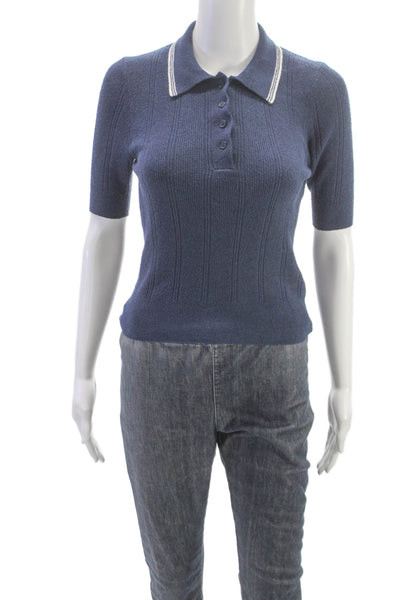 Nili Lotan Womens Blue Collared Button Polo Short Sleeve Cotton Basic Size XS
