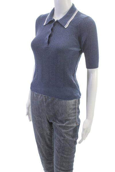 Nili Lotan Womens Blue Collared Button Polo Short Sleeve Cotton Basic Size XS
