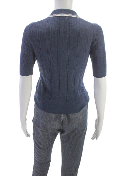 Nili Lotan Womens Blue Collared Button Polo Short Sleeve Cotton Basic Size XS