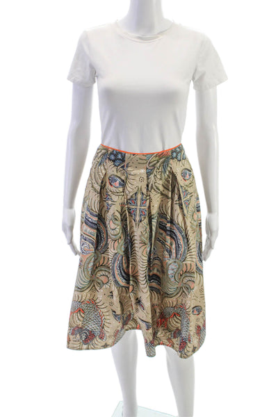 Sonia Bogner Women Pleated Multicolor Animal Print Cotton Skirt Size 14