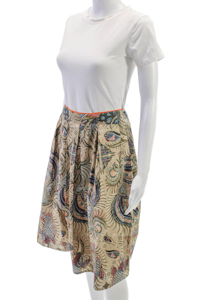 Sonia Bogner Women Pleated Multicolor Animal Print Cotton Skirt Size 14