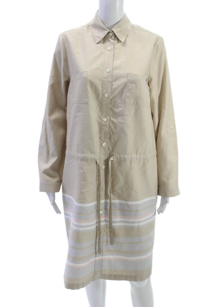 Bogner Women Shirt Dress Beige Cotton Collared Long Sleeve Button Size 12