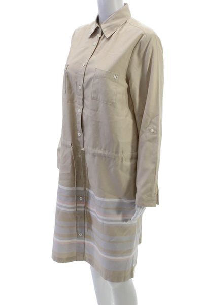 Bogner Women Shirt Dress Beige Cotton Collared Long Sleeve Button Size 12