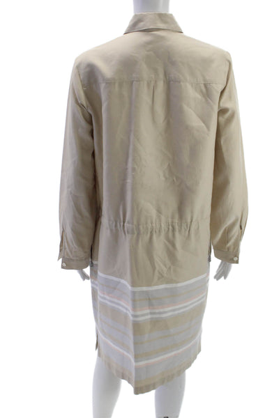 Bogner Women Shirt Dress Beige Cotton Collared Long Sleeve Button Size 12