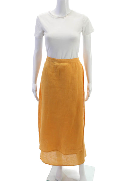 Eileen Fisher Women Maxi Linen Skirt Orange Button Closure Size L
