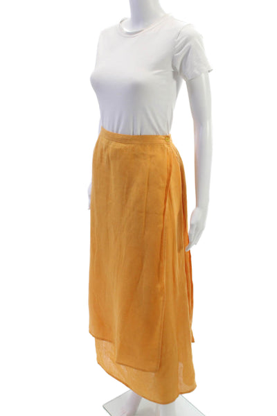 Eileen Fisher Women Maxi Linen Skirt Orange Button Closure Size L