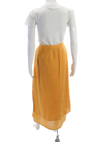 Eileen Fisher Women Maxi Linen Skirt Orange Button Closure Size L