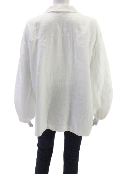 Lafayette 148 New York Women Linen Tunic White Collared 3/4 Sleeve Size L