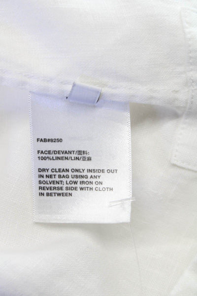 Lafayette 148 New York Women Linen Tunic White Collared 3/4 Sleeve Size L