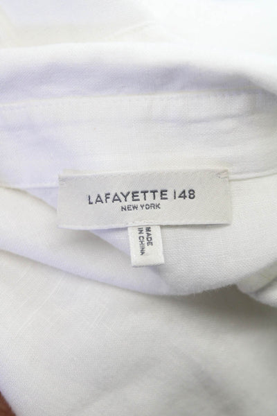 Lafayette 148 New York Women Linen Tunic White Collared 3/4 Sleeve Size L