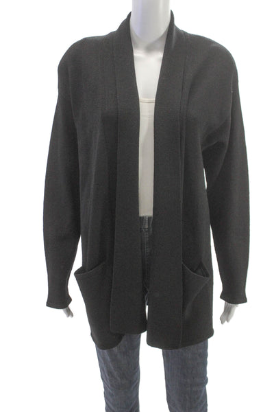 Helen Hsu Womens Cardigan Gray Wool Blend Collared Long Sleeve Size M