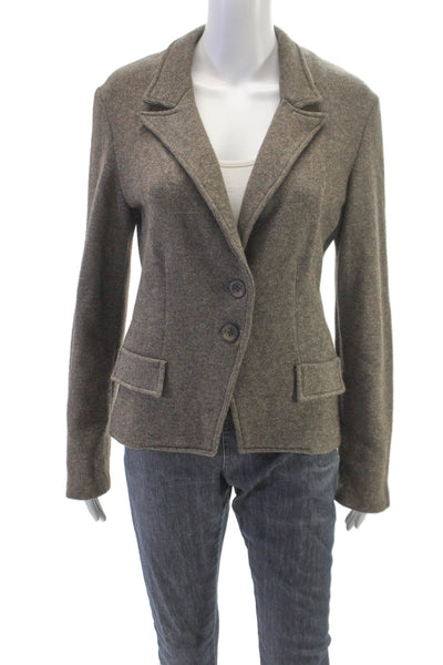 Amina Rubinacci Womens Brown Cashmere Basic Jacket Button Long Sleeve Size 46
