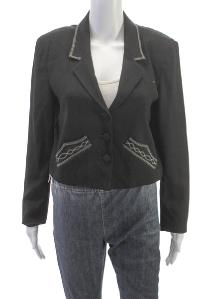 Agnes B Womens Black Acetate Button Jacket Blazer Long Sleeve Size 2