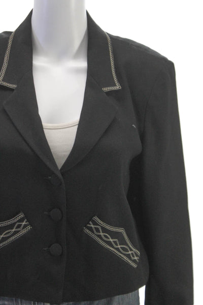 Agnes B Womens Black Acetate Button Jacket Blazer Long Sleeve Size 2