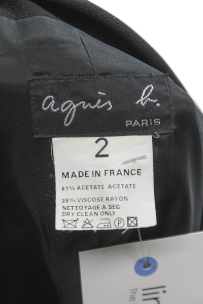 Agnes B Womens Black Acetate Button Jacket Blazer Long Sleeve Size 2
