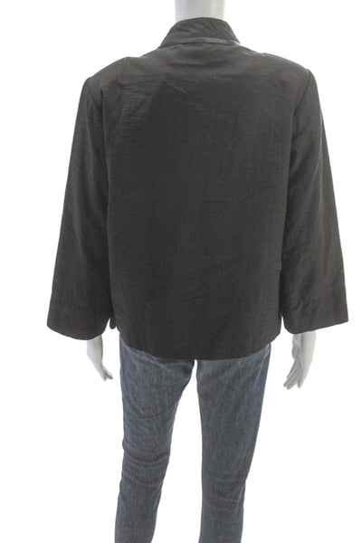 Khai Silk Women Kimono Jacket Black Silk Geometric 3/4 Sleeve Size M