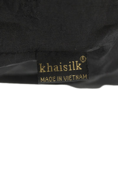 Khai Silk Women Kimono Jacket Black Silk Geometric 3/4 Sleeve Size M