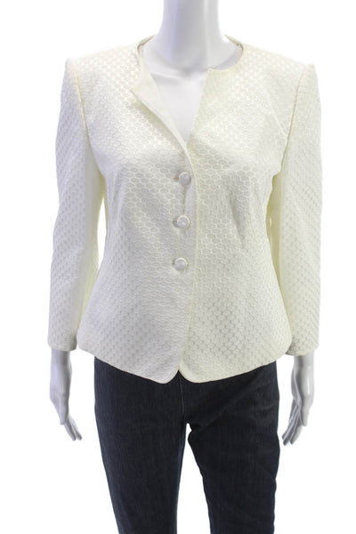 Armani Collezioni Women Ivory Geometric Acetate Long Sleeve Jacket Size 12