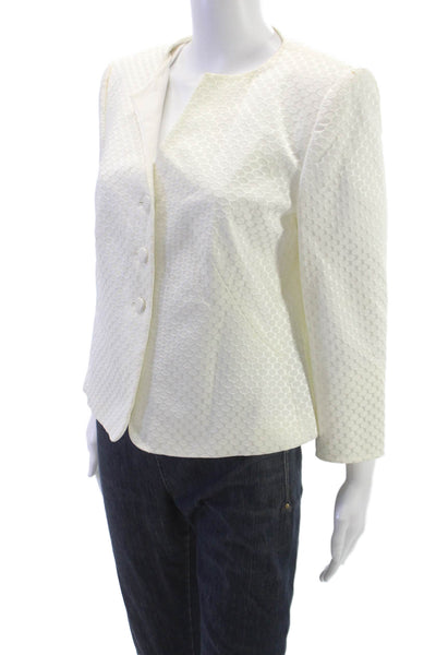 Armani Collezioni Women Ivory Geometric Acetate Long Sleeve Jacket Size 12