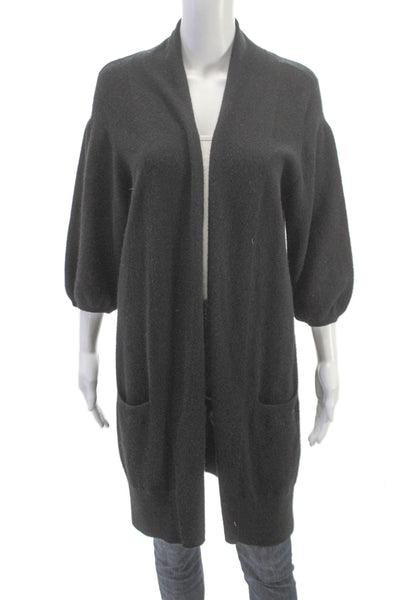 Vince Women Cashmere V Neck Cardigan Gray 3/4 Sleeve Size L