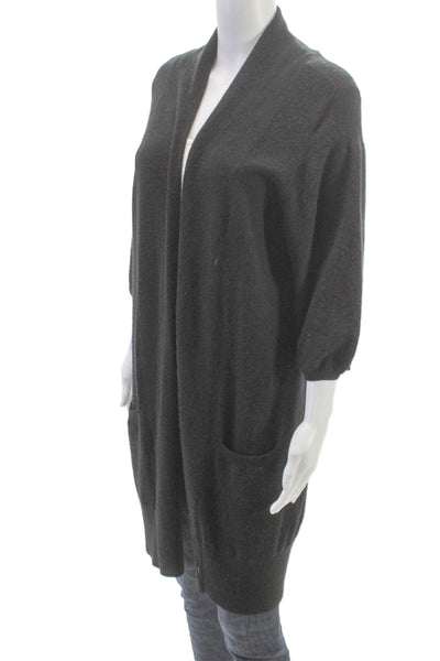 Vince Women Cashmere V Neck Cardigan Gray 3/4 Sleeve Size L