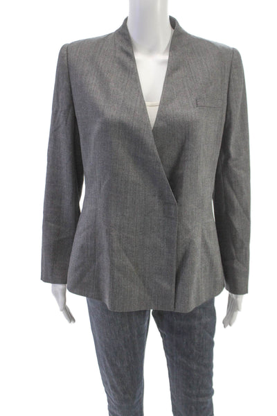 Giorgio Armani Le Collezioni Womens Herringbone Wool Blazer Gray Size 10