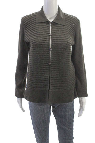Armani Collezioni Women Cardigan Gray Merino Wool Blend Collared Size 12