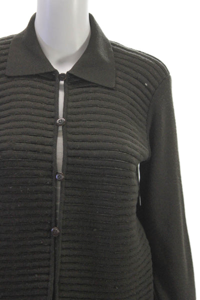Armani Collezioni Women Cardigan Gray Merino Wool Blend Collared Size 12
