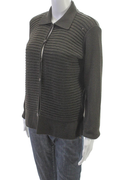 Armani Collezioni Women Cardigan Gray Merino Wool Blend Collared Size 12